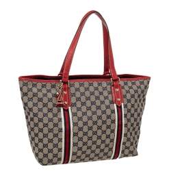 Pre Owned Gucci Beige/Red GG Canvas And Leather Jolicoeur Tote