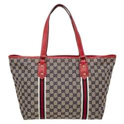 Pre Owned Gucci Beige/Red GG Canvas And Leather Jolicoeur Tote