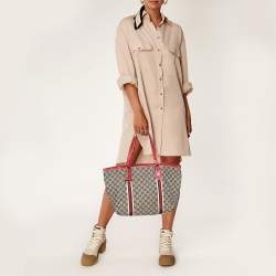 Pre Owned Gucci Beige/Red GG Canvas And Leather Jolicoeur Tote