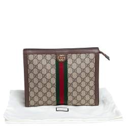 Pre Owned Gucci Beige/Brown GG Supreme Canvas and Leather Ophidia Pouch