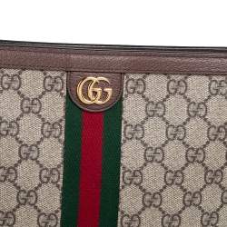 Pre Owned Gucci Beige/Brown GG Supreme Canvas and Leather Ophidia Pouch