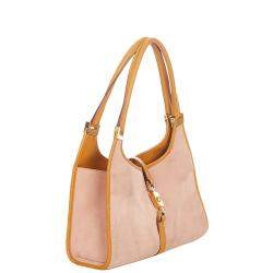 Gucci Pink/Tan Suede and Leather Jackie Hobo Bag