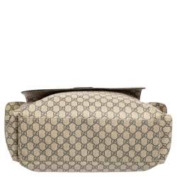 Pre Owned Gucci Beige/Blue GG Supreme Canvas and Leather Diaper Messenger Bag