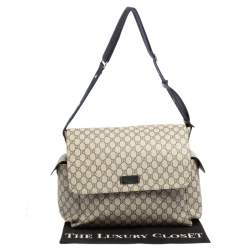 Pre Owned Gucci Beige/Blue GG Supreme Canvas and Leather Diaper Messenger Bag
