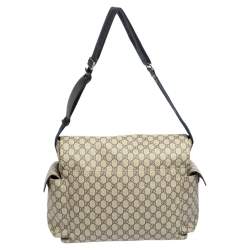 Pre Owned Gucci Beige/Blue GG Supreme Canvas and Leather Diaper Messenger Bag