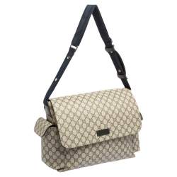 Pre Owned Gucci Beige/Blue GG Supreme Canvas and Leather Diaper Messenger Bag