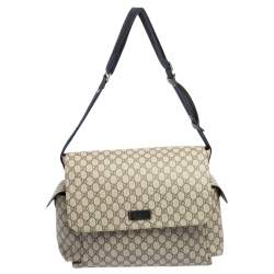 Pre Owned Gucci Beige/Blue GG Supreme Canvas and Leather Diaper Messenger Bag