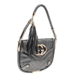 Pre Owned Gucci Metallic Grey Guccissima Leather Small Britt Tassel Hobo