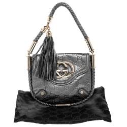 Pre Owned Gucci Metallic Grey Guccissima Leather Small Britt Tassel Hobo