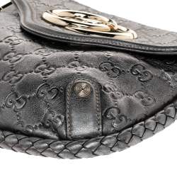 Pre Owned Gucci Metallic Grey Guccissima Leather Small Britt Tassel Hobo