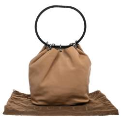 Pre Owned Gucci Beige Leather Ring Top Handle Bag