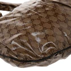 Pre Owned حقيبة هوبو غوتشي هيستيريا جلد وكانفاس جي جي كريستال بيج/بني كبيرة 