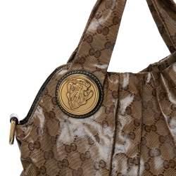 Pre Owned حقيبة هوبو غوتشي هيستيريا جلد وكانفاس جي جي كريستال بيج/بني كبيرة 