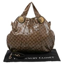 Pre Owned حقيبة هوبو غوتشي هيستيريا جلد وكانفاس جي جي كريستال بيج/بني كبيرة 