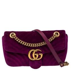 Gucci Purple Matelassé Velvet Small GG Marmont Shoulder Bag Gucci
