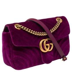 Pre Owned حقيبة كتف غوتشي جي جي مارمونت قطيفة ماتيلاس بنفسجي صغيرة 