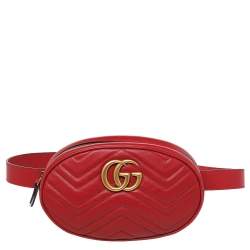 Gucci Red Quilted Leather GG Marmont Belt Bag