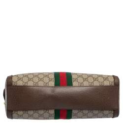 Pre Owned Gucci Beige/Brown GG Supreme Canvas and Leather Medium Ophidia Boston Bag  