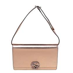 Pre Owned Gucci Metallic Gold Leather Crystal Embellished Interlocking G Broadway Clutch