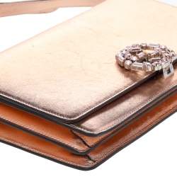 Pre Owned Gucci Metallic Gold Leather Crystal Embellished Interlocking G Broadway Clutch