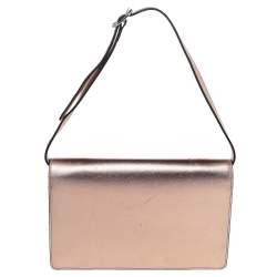 Pre Owned Gucci Metallic Gold Leather Crystal Embellished Interlocking G Broadway Clutch