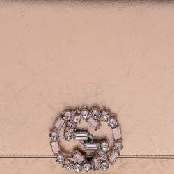 Pre Owned Gucci Metallic Gold Leather Crystal Embellished Interlocking G Broadway Clutch