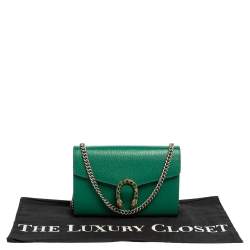 Pre Owned Gucci Green Leather Dionysus Wallet On Chain