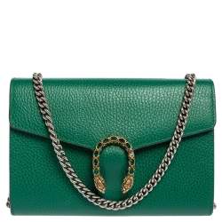 Pre Owned Gucci Green Leather Dionysus Wallet On Chain