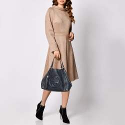 Pre Owned حقيبة يد توتس غوتشي سوهو جلد محبب أزرق كحلي متوسطة 