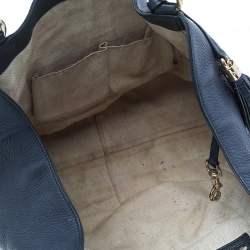 Pre Owned حقيبة يد توتس غوتشي سوهو جلد محبب أزرق كحلي متوسطة 