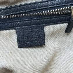 Pre Owned حقيبة يد توتس غوتشي سوهو جلد محبب أزرق كحلي متوسطة 