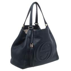 Pre Owned حقيبة يد توتس غوتشي سوهو جلد محبب أزرق كحلي متوسطة 