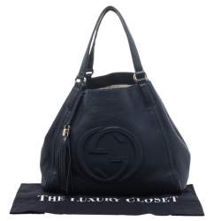 Pre Owned حقيبة يد توتس غوتشي سوهو جلد محبب أزرق كحلي متوسطة 