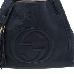 Pre Owned حقيبة يد توتس غوتشي سوهو جلد محبب أزرق كحلي متوسطة 