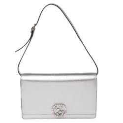 مملوكة مسبقًا حقيبة كلتش غوتشي برودواي جي متشابك مزخرف كريستال جلد فضي