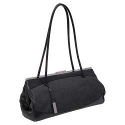مملوكة مسبقًا Gucci Black Denim and Leather Vintage Slide Frame Shoulder Bag