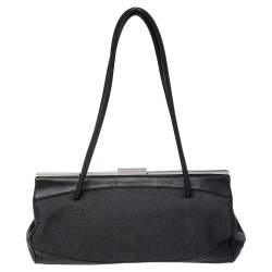 مملوكة مسبقًا Gucci Black Denim and Leather Vintage Slide Frame Shoulder Bag