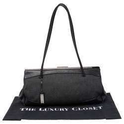 مملوكة مسبقًا Gucci Black Denim and Leather Vintage Slide Frame Shoulder Bag