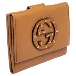 Gucci Tan Leather Interlocking G Studded French Wallet