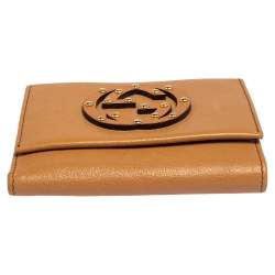 Gucci Tan Leather Interlocking G Studded French Wallet