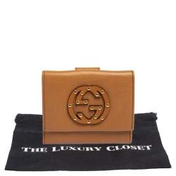 Gucci Tan Leather Interlocking G Studded French Wallet