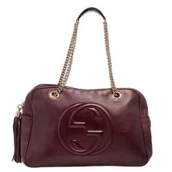 مملوكة مسبقًا حقيبة كتف غوتشي سوهو جلد عنابي ميتاليك كبيرة بسلسلة