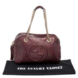 مملوكة مسبقًا حقيبة كتف غوتشي سوهو جلد عنابي ميتاليك كبيرة بسلسلة