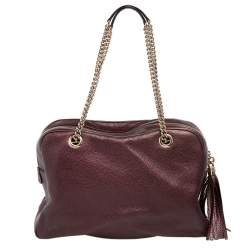 مملوكة مسبقًا حقيبة كتف غوتشي سوهو جلد عنابي ميتاليك كبيرة بسلسلة