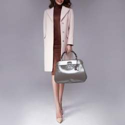 مملوكة مسبقًا حقيبة غوتشي ليدي لوك بامبو جلد رصاصي كبيرة بيد علوية