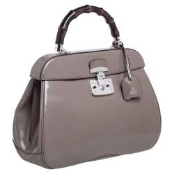 مملوكة م سبقًا حقيبة غوتشي ليدي لوك بامبو جلد رصاصي كبيرة بيد علوية