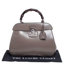 مملوكة مسبقًا حقيبة غوتشي ليدي لوك بامبو جلد رصاصي كبيرة بيد علوية