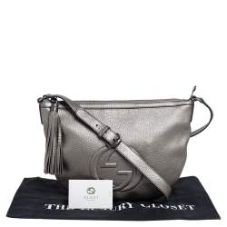 Pre Owned Gucci Metallic Grey Leather Soho Small Messenger Bag