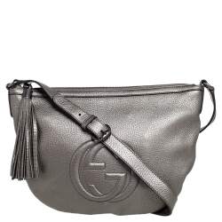 Pre Owned Gucci Metallic Grey Leather Soho Small Messenger Bag