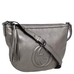 Pre Owned Gucci Metallic Grey Leather Soho Small Messenger Bag
